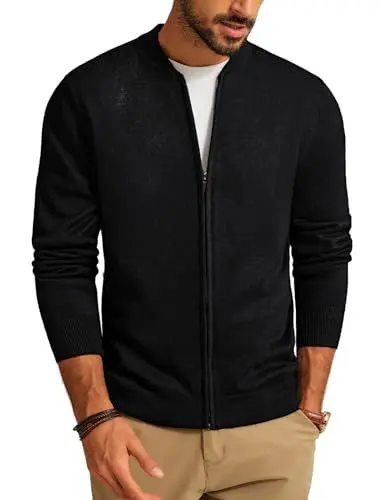 Produktbild: PJ PAUL JONES Herren Feinstrick Cardigan mit Stehkragen Leichter Freizeit Winter Strickjacke für Männer (Schwarz, L)