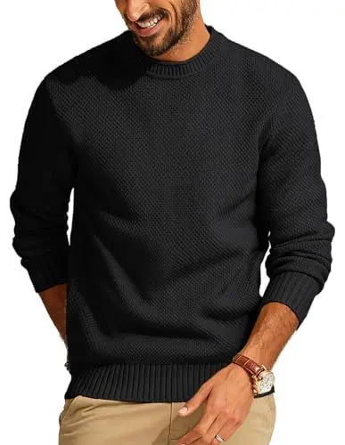 Produktbild: PJ PAUL JONES Herren Rippstrickpullover Regular Fit Feinstrick Winterpullover Pullover Sweater (Schwarz, M)