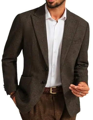 Produktbild: PJ PAUL JONES Herren Tweed Blazer Klassischer Sakko Sportlich mit 2 Knöpfe Regular Fit Anzugjacke (Braun, L)