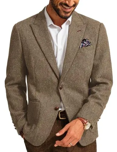 Produktbild: PJ PAUL JONES Sakko Herren Sportlich Regular Fit Tweed Blazer Modern Freizeit Jackett Anzugjacke (Kaffee, XXL)