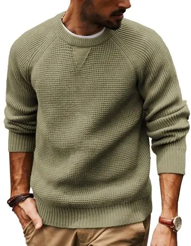 Produktbild: PJ PAUL JONES Herren Pullover mit Rundhalsausschnitt Waffelmuster Strickpullover mit Langarm Regular Fit XXL Hellgrün