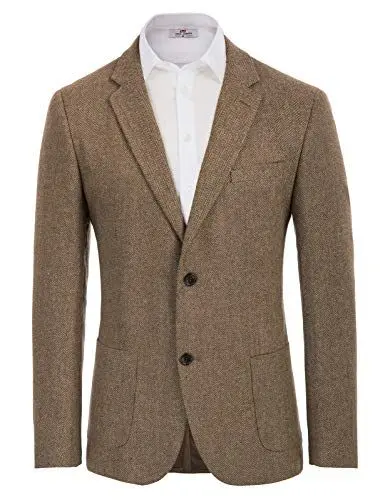 Produktbild: PJ PAUL JONES Herren Wolle Blazer Sportlich 2 Knöpfe Sakko Sportlich Regular Fit Jackett (Braun, L)
