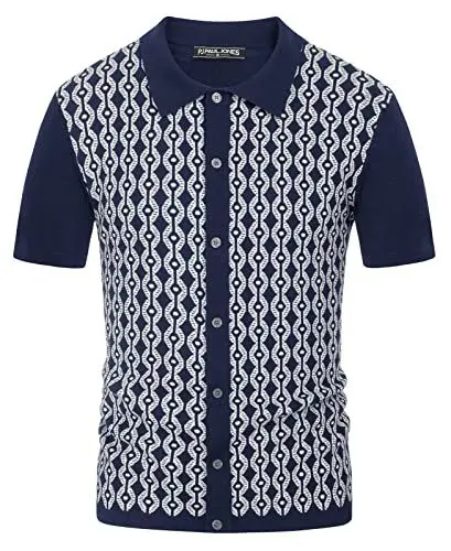 Produktbild: PJ PAUL JONES Poloshirt Herren Kurzarm Polohemd Kontrast Regular Fit Strick Golfshirt (Dunkelblau, XL)