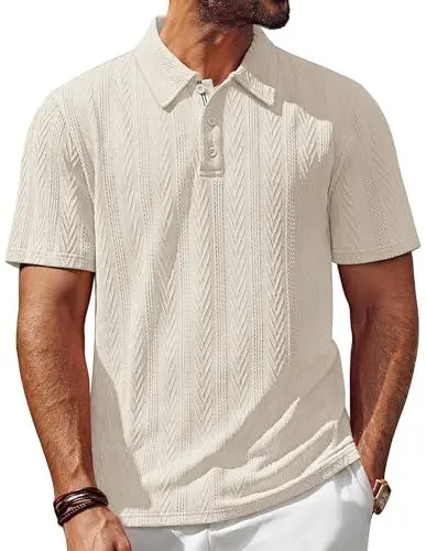 Produktbild: T-Shirts für Herren Poloshirt Kurzarm Stretch Retro Tshirt Golf Polo Aprikose M