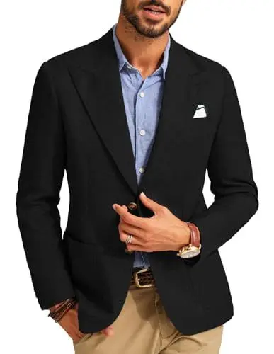 Produktbild: PJ PAUL JONES Sakko Herren Regular Fit Sportlich Modern Einfarbig Freizeit Business Blazer mit Einstecktuch (Schwarz, XL)