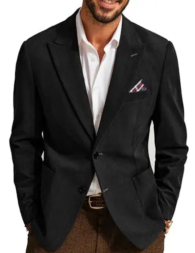 Produktbild: PJ PAUL JONES Herren Sakko mit Reverskragen Anzugjacke Tweed Sakko Herren 2 Knöpfe Anzugjacke Schwarz XL
