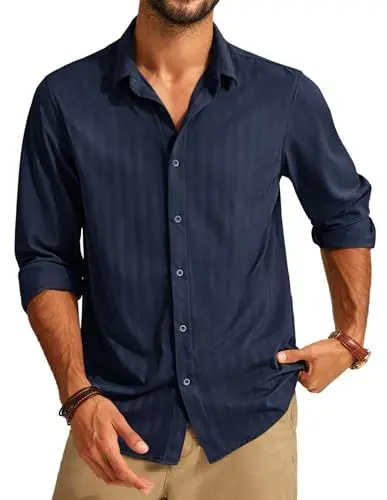 Produktbild: PJ PAUL JONES Trachtenhemd Herren Langarm Business Hemd Bügelfrei Slim Fit Freizeithemden für Herren XL Navy blau