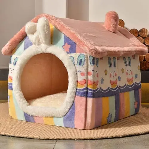 Produktbild: PJDDP Katzenhaus, Faltbares Katzenhaus, Katzenhöhle Mit Wendekissen, Hundebett Mit rutschfeste Unterseite, Abwaschbar, Für Kleine Bis Katzen Und Hunde,S