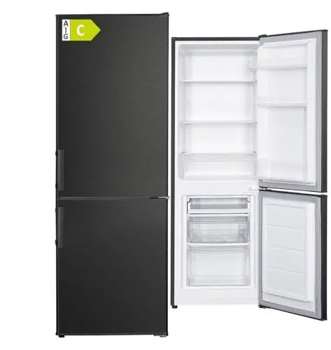 Produktbild: PKM Kühl-Gefrierkombination 173 L EEK C Kühlschrank freistehend 2 Gefrierschubladen und 1 offene Tablettschublade (Schwarz)