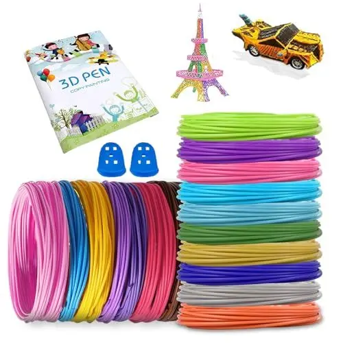 Produktbild: PLA Filament 1,75mm, 3D Stift Filament, 20 Farben, Je 5M, mit 3D-Druck-Zeichenbuch 40 Muster für Kinder und Erwachsene, 3D Stift Zubehör Filament für 3D Stift und 3D Drucker Mehrfarbiges Spulenpaket