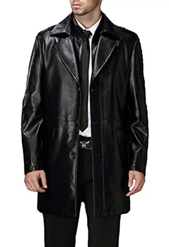Produktbild: PLAER Herren Leder Mode Geschäft Leder Wind Leder Jacke (M, Schwarz)