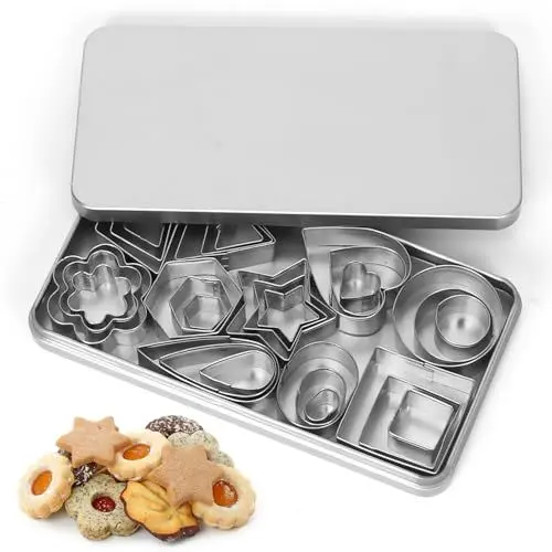 Produktbild: Plätzchen Ausstecher Mini, 30 Stück Mini Ausstecher Set, Kleine Keksausstecher aus Edelstahl, Geometrische Keks Ausstechformen Set, Sternblumen Sechseck Herz Formen Cutter für Backen Fondant Torten