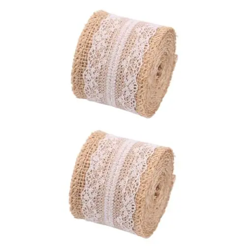 Produktbild: PLAFOPE 2-teiliges Bastelset Aus Jute-sackleinen Mit Spitzenbandrollen 200 X 5 Cm Einfarbig Für Selbstgemachte Projekte