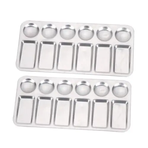 Produktbild: PLAFOPE 2St längliche Palette Malbrett Farbmischer Farbmischtablett Mischpaletten malen Lackfarbe Farbmischpalette Kreistablett Farbtablett handliche Farbwanne Aluminium Silver