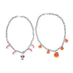 Produktbild: PLAFOPE 2 Stück Halloween Dekoration Halsketten Kürbis Halloween Raumdekoration Halloween Party Halskette Halloween Schädel Anhänger Halloween Schmuck Halloween Halskette