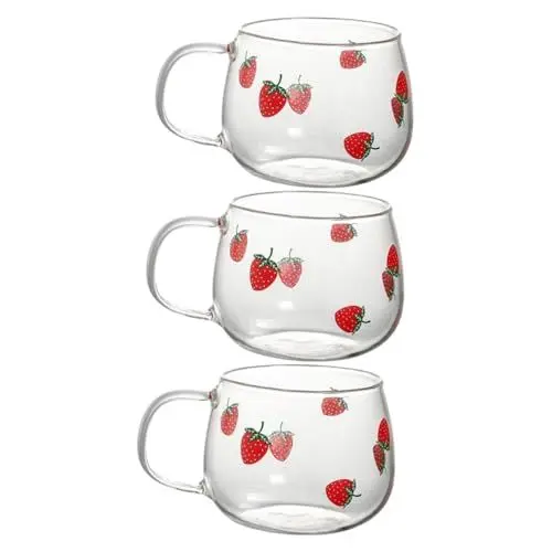 Produktbild: PLAFOPE 3st Erdbeer-trinkglas Kaffee Bierkrug Klare Teetasse Gläser Tassen Wasserbecher Klare Tassen Getränke Dessertweingläser Tassen Mit Heißer Schokolade Latte-tee-becher Transparent