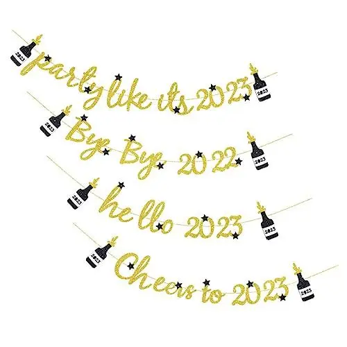 Produktbild: PLAFOPE 4stücke Neujahrs-banner Mit Für Partys Dekorative Flasche Für Silvesterfeiern Fotorequisiten Und Festliche Anlässe Jahr Themenbanner