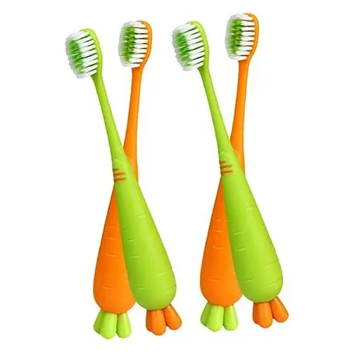 Produktbild: PLAFOPE 4stücke Pack Kinderzahnbürste Mit Weichen Borsten Karotte Handzahnbürste Für Kleinkinder Geeignet Für Zuhause Und Reisen Kompakt Und Tragbar