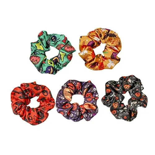 Produktbild: PLAFOPE Elegante Haargummis Mit Halloween-kürbismotiv Dickdarm Für Mädchen Haar-accessoires Für Mädchen Haargummis Für Frauen Zufälliger Stil 5 Stück