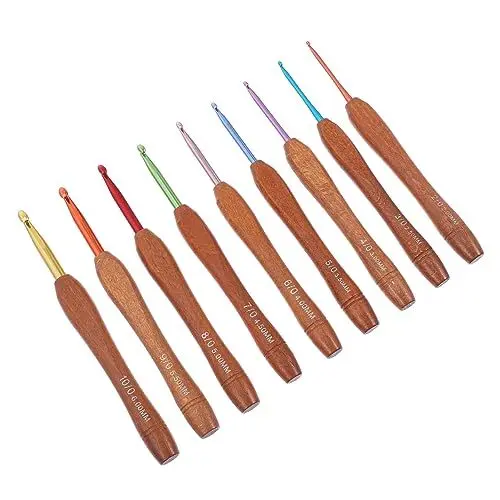 Produktbild: PLAFOPE Stricknadel-set Roter Holzgriff 9-tlg Häkelnadeln Handschuhe Häkelnadeln-set Für