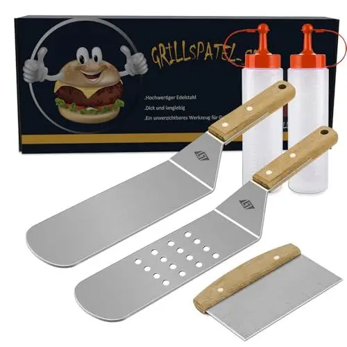 Produktbild: Plancha Spachtel, Plancha Grillspachtel Set, Grillbesteck-Set aus Edelstahl，Plancha Zubehör für Plancha Grillplatte, Geschenke für Männer