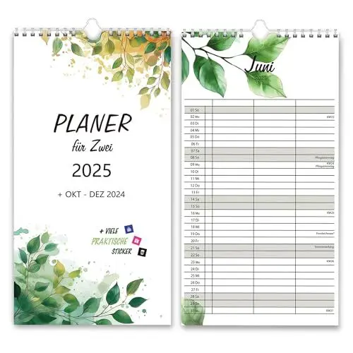 Produktbild: Planer für Zwei 2025 Paarplaner mit 3 Spalten, Wandkalender für 15 Monate: Okt 24 bis Dez 25, Familienkalender, Paarkalender, Wandplaner 23 x 43 cm