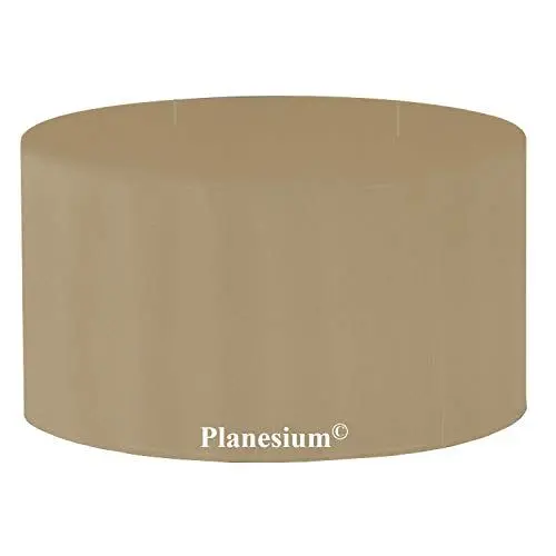 Produktbild: Planesium Premium Gartentisch rund Gartenmöbel Hülle Abdeckung Schutzhülle Haube Abdeckplane Garnitur wasserdicht atmungsaktiv reißfest 575g/lfm (Ø 90cm x Höhe 75cm, Beige)