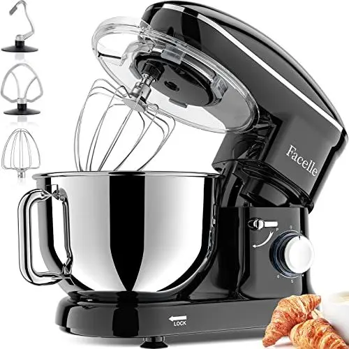 Produktbild: Planetaria-Knetmaschine, Facelle 1500 W, 6,2 Liter, Küchenmaschine mit Schüssel aus Edelstahl, Schneebesen, Knethaken, Schneebesen für Süßigkeiten, Spülmaschinenfest (schwarz)