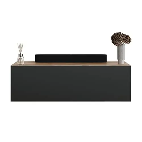 Produktbild: Planetmöbel West TV-Schrank, Fernsehtisch 100 cm lang, TV-Board hängend oder stehend, Fernsehschrank für Wohnzimmer, TV Möbel 37,8 x 100 x 30 cm, Gold Eiche anthrazit