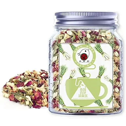 Produktbild: Plant Gift Thailand Lemongrass Refreshing Tea, Doppelte rote Rosenblätter, Jasmin, Zitronengras, Kamille, Apfel, Mango, Kokosnuss 100% natürlicher Gesundheit Tee 70G / 2.5oz
