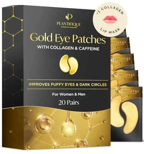 Produktbild: Plantifique Augenpads Gegen Augenringe und Tränensäcke - 20 Paar Gold Eye Pads mit Kollagen, Koffein - Augenmaske Under Eye Patches Mask - Augen Pads Geschenke