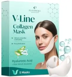 Produktbild: Plantifique Gesichtsmaske V-line Hyaluron Face Mask 5er Set | Face Tape | Doppelkinn | Face Mask Vegan | Masken Beauty | Jawline | Korean Beauty Kinn Straffen mit Mikrokollagen Komplex