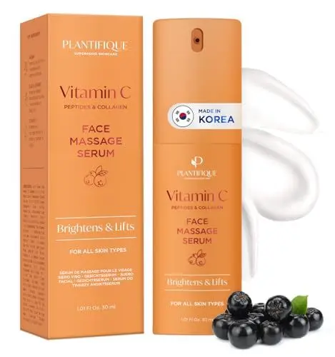 Produktbild: Plantifique Vitamin C Serum Gesicht Korean Skin Care Anti Aging Gua Sha Massage Face Serum mit Schwarze Johannisbeere, Peptide, Kollagen - Gesichtspflege Pigmentflecken, 30 ml