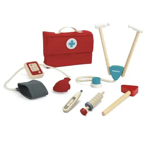 Produktbild: PlanToys Arztkoffer Kinder Holz - Doktorkoffer Kinder mit 5 medizinischen Geräten und einem praktischen Arztkoffer - Holzspielzeuge Doktor ab 3 Jahre