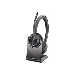 Produktbild: Plantronics Poly – schnurloses Voyager 4320 UC-Headset mit Ladestation (Plantronics) – Kopfhörer mit Mikrofonarm – USB-C-Bluetooth-Adapter – kompatibel mit Teams (zertifiziert), Zoom und mehr, Schwarz
