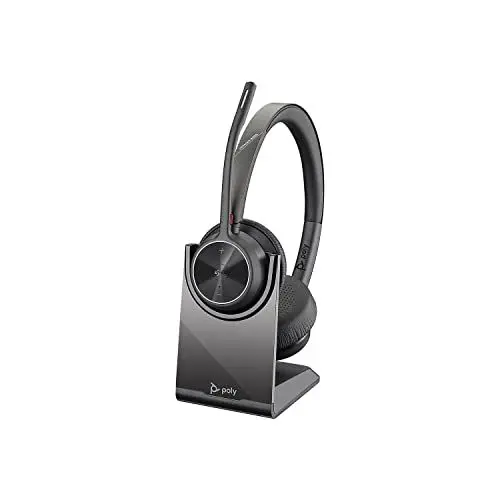 Produktbild: Plantronics Poly – schnurloses Voyager 4320 UC-Headset mit Ladestation (Plantronics) – Kopfhörer mit Mikrofonarm – USB-C-Bluetooth-Adapter – kompatibel mit Teams (zertifiziert), Zoom und mehr, Schwarz