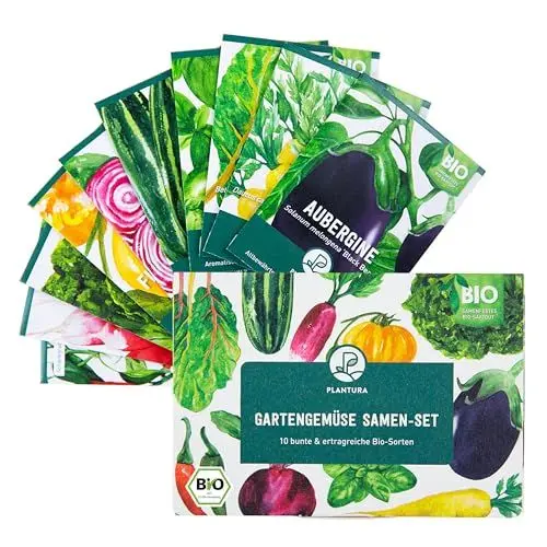 Produktbild: Plantura Bio-Gartengemüse Samen-Set, samenfest & Bio, 10 ertragreiche Sorten für Beet & Hochbeet