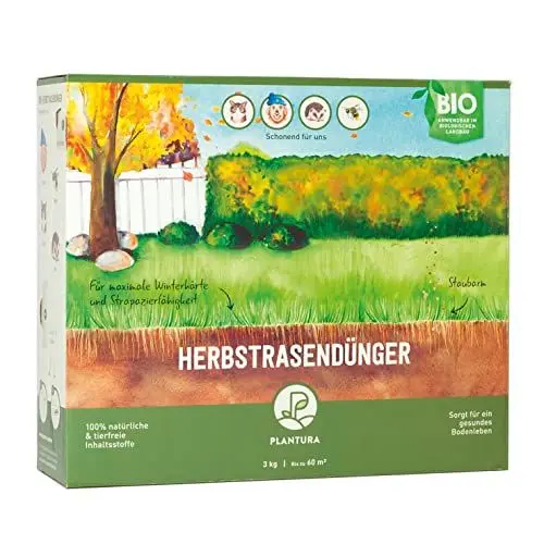 Produktbild: Plantura Bio-Herbstrasendünger, 3 Monate Langzeitwirkung, Kaliumdünger für maximale Winterhärte, Streuwagen geeignet, 3 kg für 60 m²