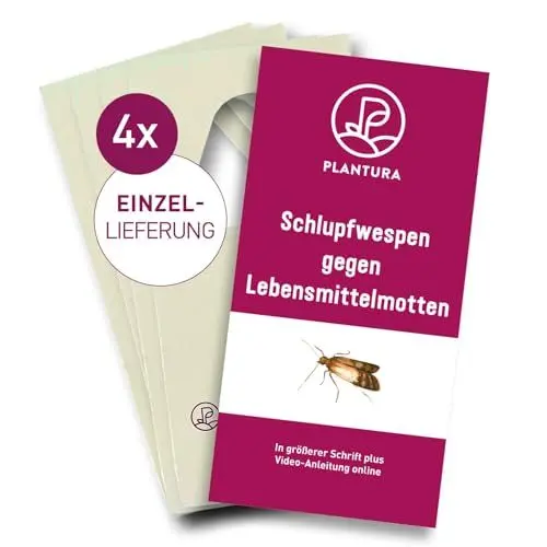 Produktbild: Plantura Schlupfwespen gegen Lebensmittelmotten | 4 Karten à 1 Lieferung | Einzellieferung als Ergänzung | Hochwirksame & nachhaltige Bekämpfung | Alternative zu Mottenkugeln