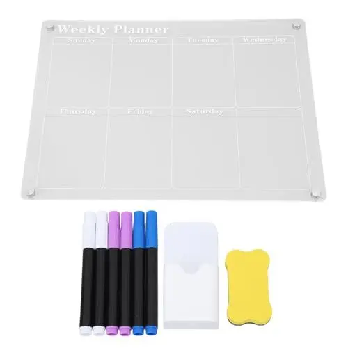 Produktbild: Planungstafel aus Acryl, monatlicher Wochenkalender und leere Tafel, löschbares wiederverwendbares Whiteboard mit Marker-Radiergummi-Magnetpad für den Kühlschrank (Weekly Schedule)