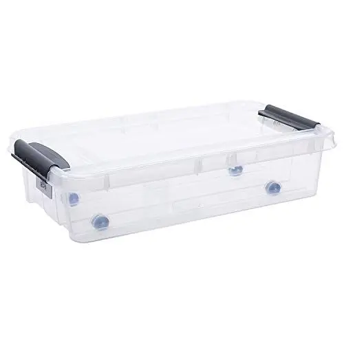 Produktbild: Plast Team Pro Box Aufbewahrungsbox mit Deckel und QR-Code Stapelbar Transparent (31L Unterbettbox)