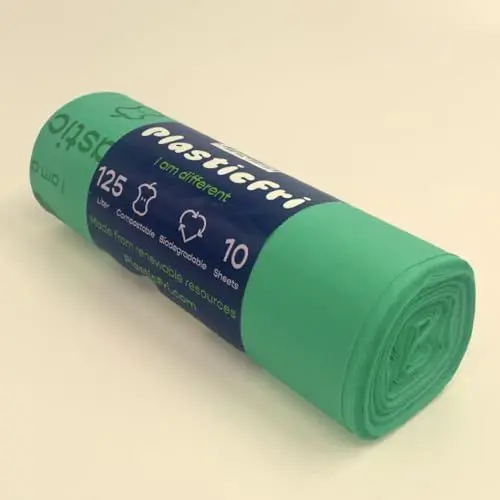 Produktbild: PlasticFri 125 Liter Bio-Abbaubare Müllbeutel – Plastikreduzierte, Kompostierbare Abfallsäcke (10 Stück pro Rolle) | Zertifiziert EN13432 & OK Compost | 40 Abfallbeutel