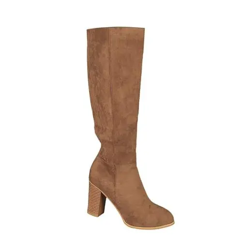 Produktbild: Plateau Stiefel Damen Beige aus einfarbigem mit klobigem Absatz, ethnische große Stiefel in großer Größe, Lange Stiefel mit seitlichem Reißverschluss, klobigen High Heels Schwarze (Khaki, 41)