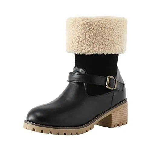 Produktbild: Plateau Stiefel Damen Boots Stiefel Blau Damen Winterstiefel für Damen, warme Schneestiefel, Damen, warme Booties, Stiefeletten, Schuhe, Damen, Damenschuhe GrößE Stiefel MäDchen Boots (Black, 37)