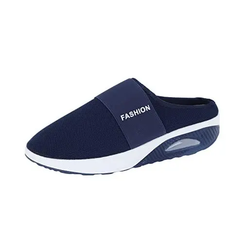 Produktbild: Mit Fussbett Schuhe FüR Damen Badeschlappen Orthopädische Wanderschuhe mit Luftkissen zum Hineinschlüpfen mit Fußgewölbe-Unterstützung Stricken Lässiger Komfort beim OrthopäDische (Dark Blue, 41)