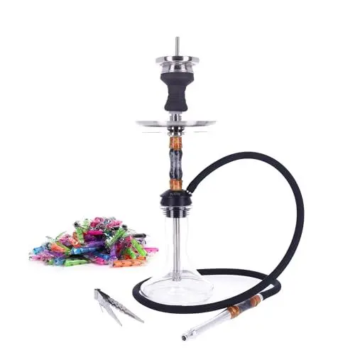 Produktbild: Platin Smoke Premium Shisha Wasserpfeife im Komplettset aus Edelstahl, Aluminium und Epoxy mit Silikonschlauch und Mundstück, inklusive 100 Hygienemundstücke (Palladium)