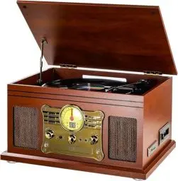 Produktbild: Plattenspieler Bluetooth mit Stereolautsprechern, Support Vinyl-to-MP3 Recording Konverter mit CD, Kassettenspieler,FM, Aux-In und Kopfhörerbuchsen