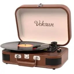 Produktbild: Plattenspieler, VOKSUN Bluetooth Schallplattenspieler Turntable mit Lautsprecher, Riemenantrieb 33/45/78 U/min, Koffer, Vinyl-zu-MP3-Funktion/USB/Aux-In/RCA