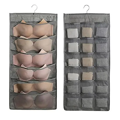 Produktbild: Platzsparende doppelseitige Halterung Aufbewahrung 2 Stück Hängeaufbewahrung Netzstoff Kleiderschrank Organizer mit 48 Netztaschen Faltbar Stoff hängende Schrank