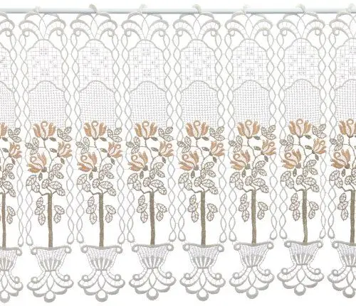 Produktbild: Plauener Spitze by Modespitze, Store Bistro Gardine Scheibengardine mit Stangendurchzug, hochwertige Stickerei, Höhe 50 cm, Breite 112 cm, Creme/Beige/Lachs